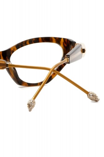 Philipp Plein - Occhiali da vista in celluloide cat eye per donna tartarugato -