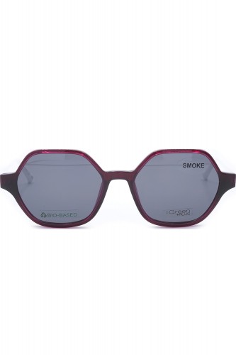 iGreen - Occhiali da vista in celluloide esagonali per donna con clip solare