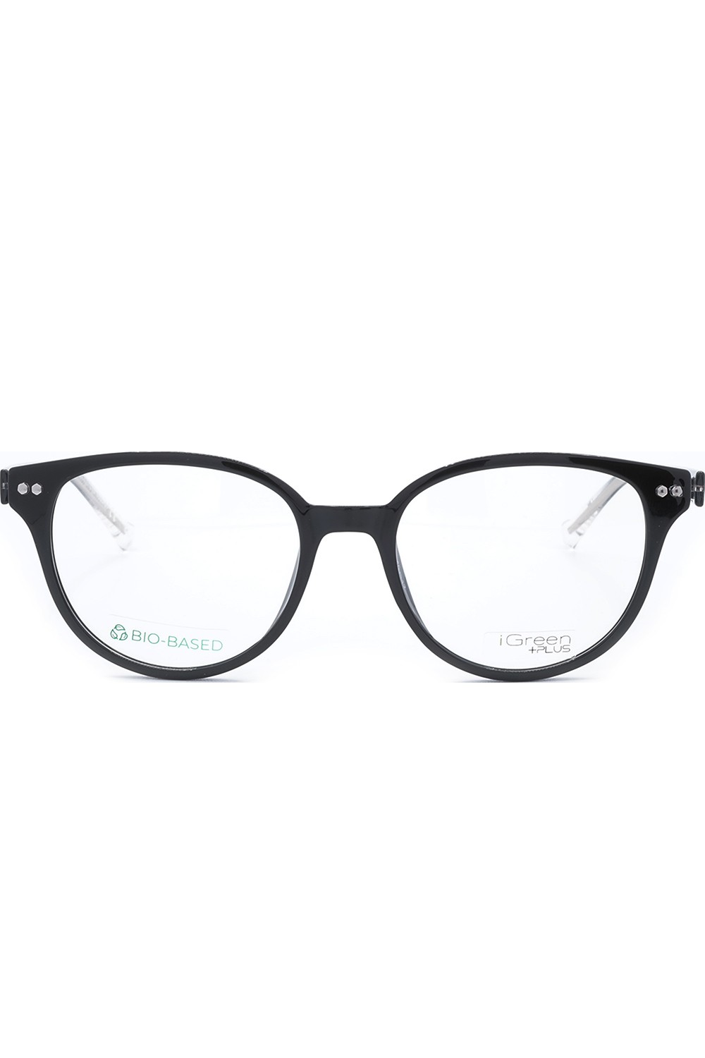 iGreen - Occhiali da vista in celluloide tondi unisex con clip solare nero -