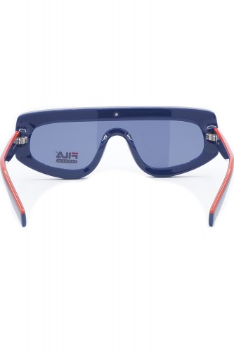 Fila - Occhiali da sole in celluloide a mascherina rettangolari unisex blu -