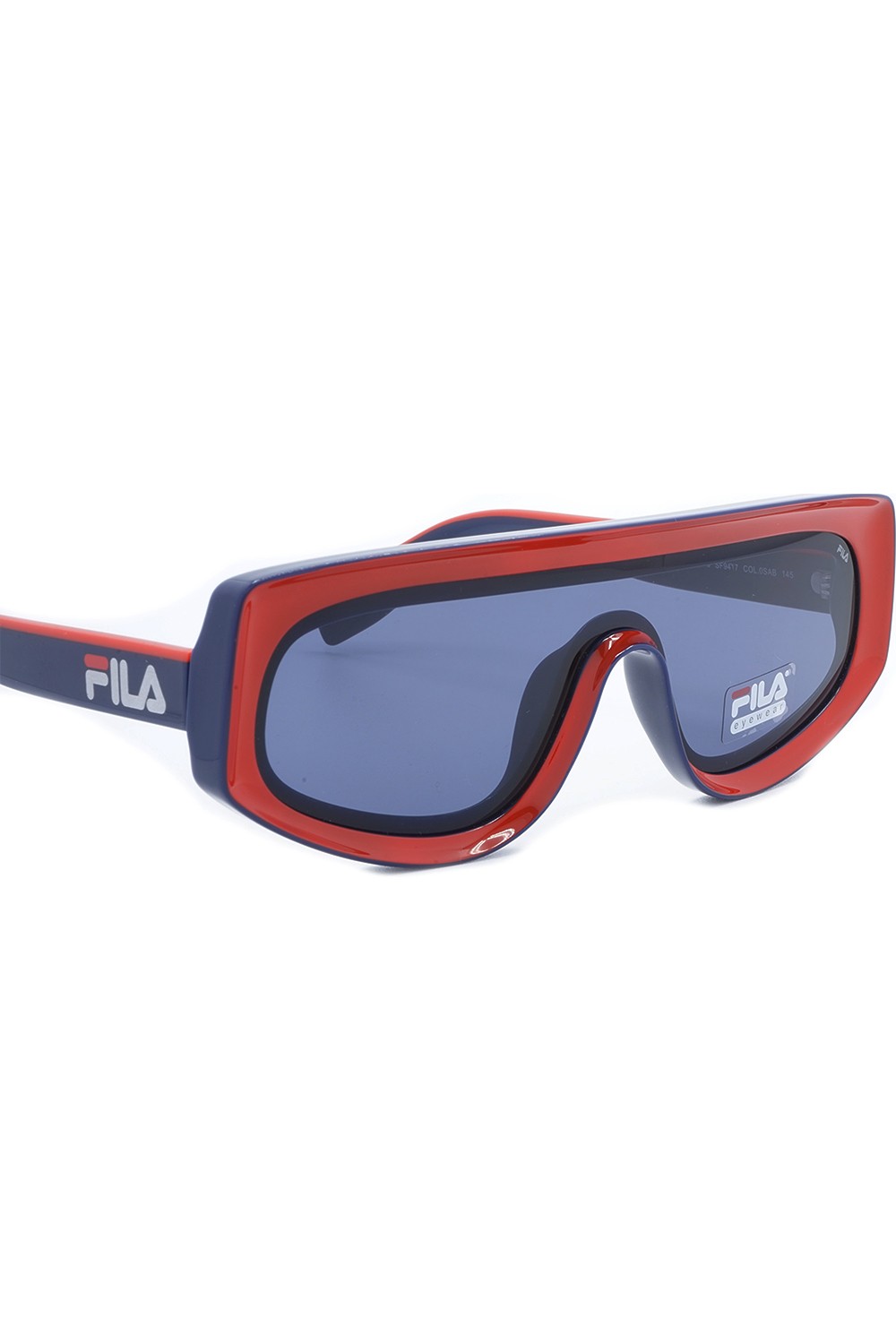 Fila - Occhiali da sole in celluloide a mascherina rettangolari unisex blu -