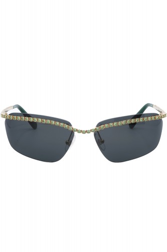 Swarovski - Occhiali da sole in metallo rettangolari avvolgenti per donna oro - 2