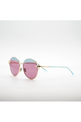 Pomellato - Occhiali da sole tondi in metallo bicolore per donna rosa, celeste