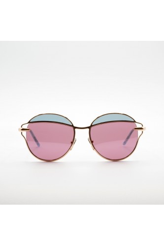 Pomellato - Occhiali da sole tondi in metallo bicolore per donna rosa, celeste