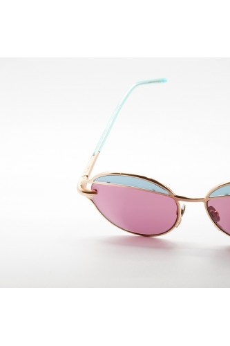 Pomellato - Occhiali da sole tondi in metallo bicolore per donna rosa, celeste