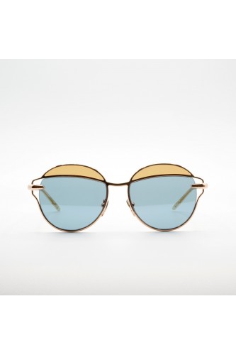 Pomellato - Occhiali da sole tondi in metallo bicolore per donna rosa, celeste